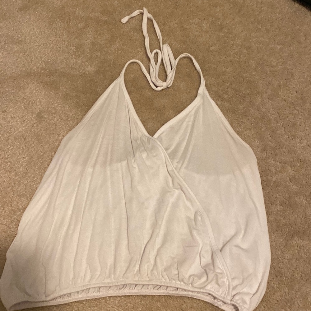 White halter, low cut going out crop top